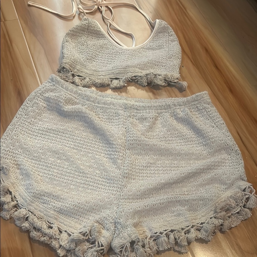 Chic Crochet Tassel Trim Two-Piece Set